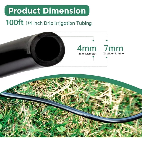 MINSUI-100FT 1/4 inch Drip Irrigation Tubing Distribution Hose Tube for Garden Irrigation System (Includes 1 pack 6-Way Connector and 20pcs 1/4" Tee Splitters and End Plugs)