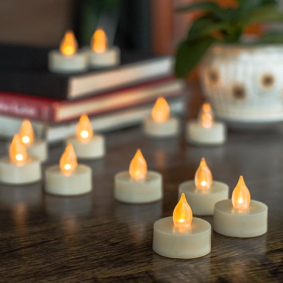 MINSUI-12 Battery Operated Flameless LED Tea Lights with Timer Realistic Flickering Electric Tealight Votive Candles Set Bulk Baptism Wedding Party Decoration Kitchen Home Decor Centerpieces Batterie
