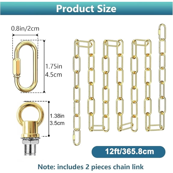 MINSUI-12 Feet Gold Light Fixture Chain, Adjustable Metal Pendant Chandelier Chain Extension with Detachable Link, Maximum Load is 66 Pounds