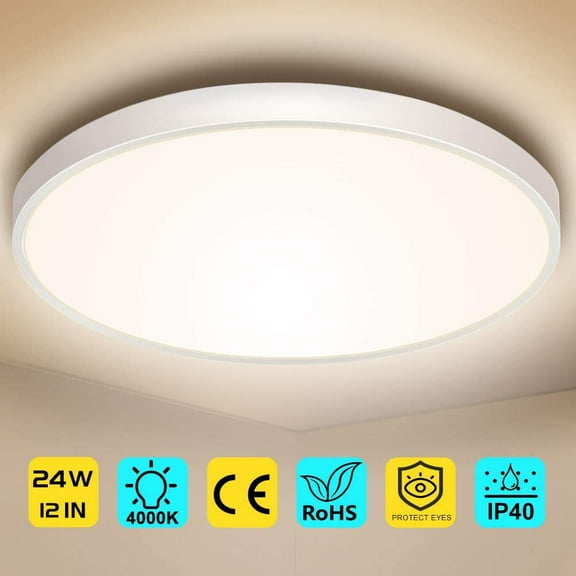 MINSUI-12 Inch LED Flush Mount Ceiling Light Fixture, 4000K Nurture White, 3200LM, 24W, Flat Modern Round Lighting Fixture, 240W Equivalent White Ceiling Lamp for Kitchens, Bedrooms.etc.