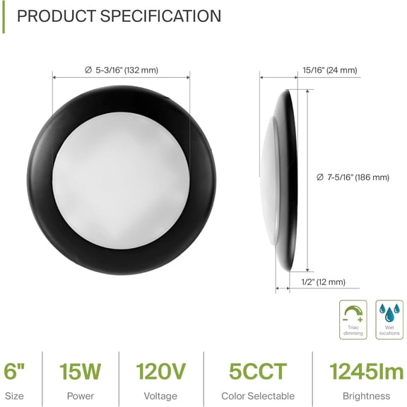 MINSUI-12 Pack LED Disk Lights 6 Inch, 15W 5CCT 2700K-5000K 1245LM CRI90+, Dimmable Flush Mount Ceiling Light Fixture, Low Profile Surface Mount Disc, Junction Box or Recessed Can Install, UL Energy