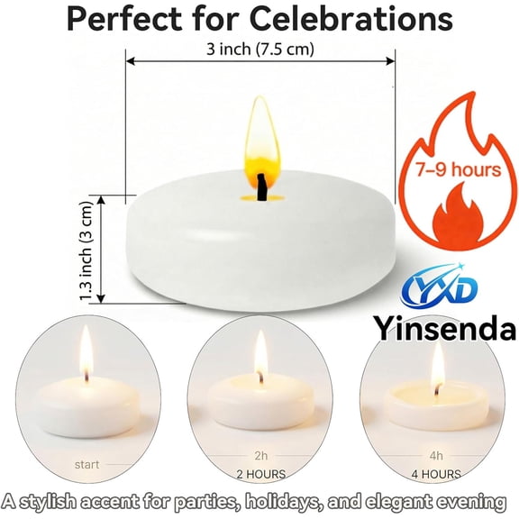 MINSUI-12 Pack White Floating Candles - 3 Inch Unscented Round Candles, 7-9 Hrs Long Burning for Cylinder Vases, Wedding Centerpieces, Parties & Bath Dcor