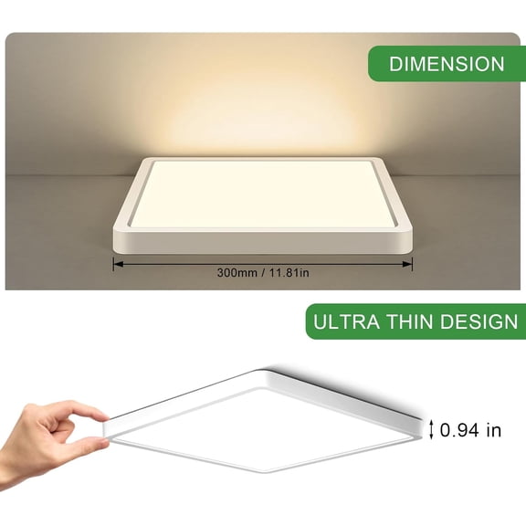 MINSUI-12Inch 24W Square LED Ceiling Light Fixtures Flush Mount, 2800K Warm White LED Ceiling Lamp, Surface Mount Modern Ceiling Lights, Slim Flat Panel Lighting for Bedroom, Kitchen, Bathroom Etc.