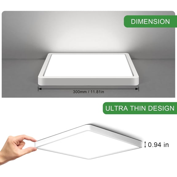 MINSUI-12Inch 24W Square LED Ceiling Light Fixtures Flush Mount, 5000K Daylight White LED Ceiling Lamp, Surface Mount Modern Ceiling Lights, Slim Flat Panel Lighting for Bedroom, Kitchen, Bathroom Et