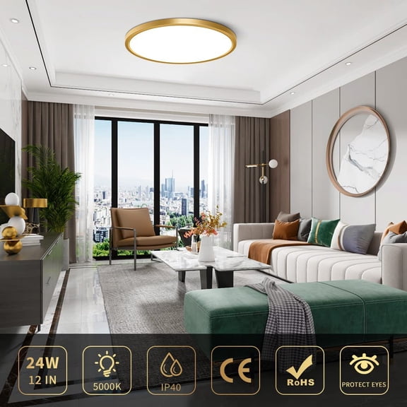 MINSUI-12Inch Flush Mount Ceiling Light Fixture LED, 24W(240W Equivalent), 3200LM, 5000K Daylight White, IP40, Flat Modern Round Ceiling Lights for Bedrooms, Living Rooms, Bathrooms, Stairwells, etc.