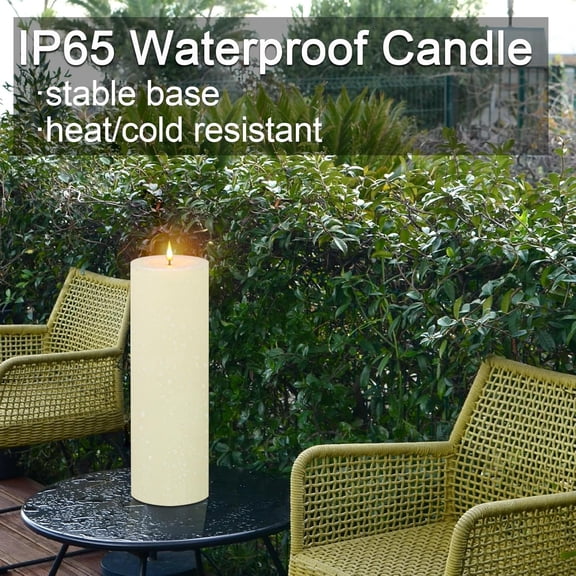 MINSUI-14" x 4" Large Outdoor Candles with Timer Waterproof, Remote Control Flickering Flameless Candles Battery Operated, Tall Fake LED Pillar Candle for Patio Porch Lantern, Ivory, 1 Pack
