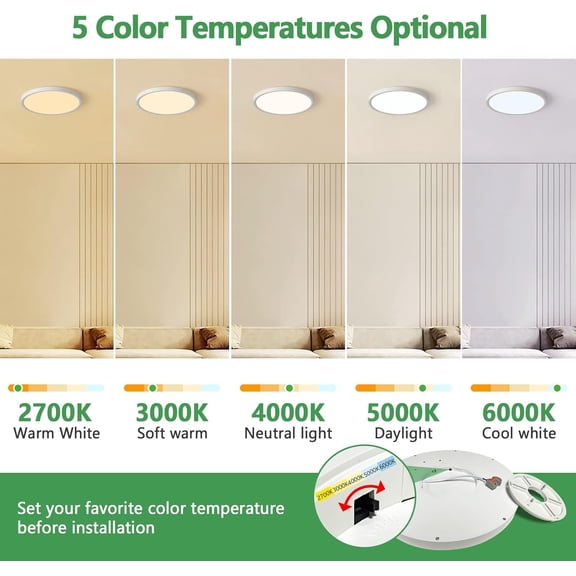 MINSUI-15.8 Inch Dimmable LED Flush Mount Ceiling Light, 32W, 3480LM, 3000K/3700K/4000K/5000K/6000K, Round Flat Panel Low Profile Ceiling Light Fitures for Hallway, Kitchen, Bedroom, 1PK White