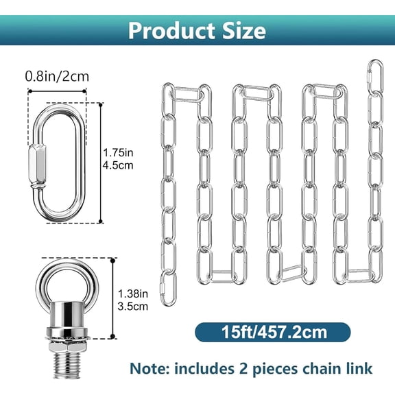 MINSUI-15 Feet Silver Light Fixture Chain, Adjustable Metal Pendant Chandelier Chain Extension with Detachable Link, Maximum Load is 66 Pounds