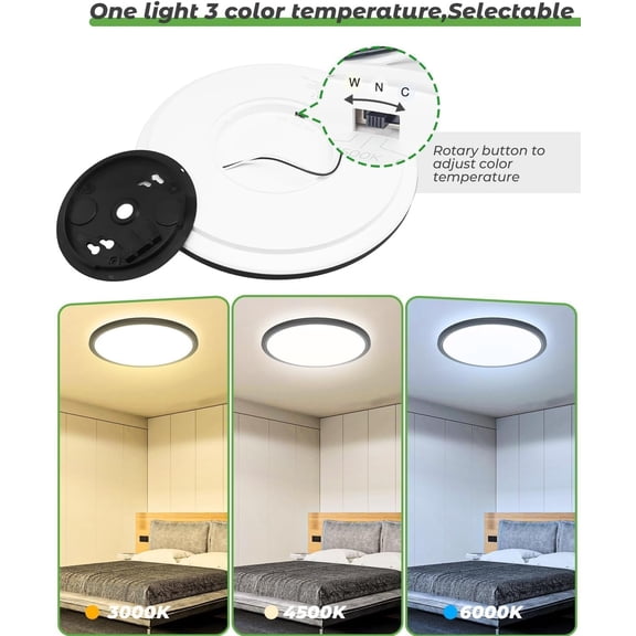 MINSUI-16.5 Inch LED Ceiling Light Flush Mount, 36W 4200lm Super Slim Flush Mount Ceiling Light Fixtures, 3000K/4500K/6000K Selectable Ceiling Lamp for Bedroom Kitchen Living Room (Black)