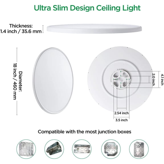 MINSUI-18 Inch Flush Mount Led Ceiling Light Fixture 5 Color Temperature Settings Round Surface Mounted Fixture Dimmable Ultra Slim Ceiling Lamp for Living Room