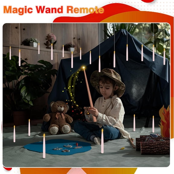 MINSUI-18 Pcs Floating Candles with Wand, Magic Decorations Magic Hanging Candles, Battery Operated Window Candles with Wand Remote, Flameless Flickering Warm Light LED Candles for Theme Party Decor,
