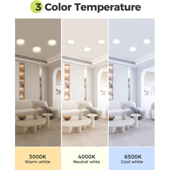 MINSUI-1Pack Dimmable Flush Mount Ceiling Light Fixture White, 3000/4000/6500K Ceiling Lamp, 7.5INCH 15W 1500LM Low Profile Light for Bedroom, Kitchen, Bathroom, Hallway