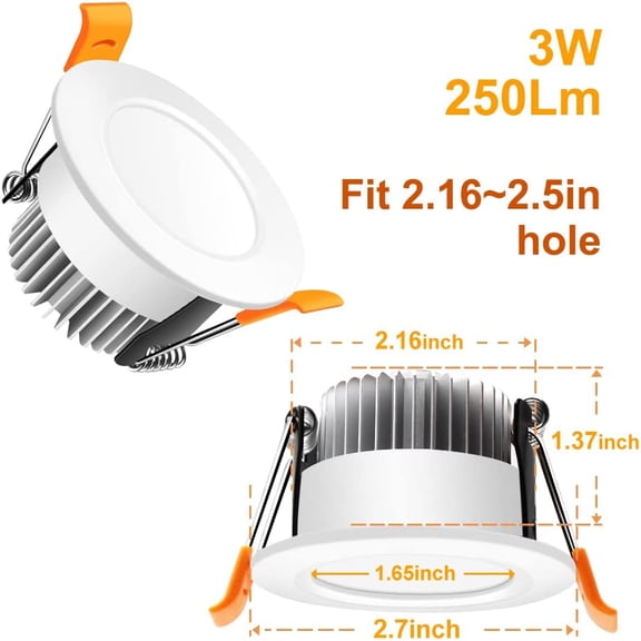 MINSUI-2 Inch LED Recessed Lighting Dimmable Downlight, 3W(35W Halogen Equivalent), 3000K Warm White, CRI80, Ceiling Light with LED Driver (8 Pack)
