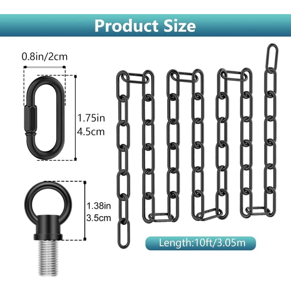 MINSUI-2 Pack 10 Feet Industrial Black Light Fixture Chain, Adjustable Metal Pendant Chandelier Chain Extension with Detachable Link, Maximum Load is 66 Pounds