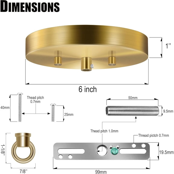 MINSUI-2 Pack 6 Inches Light Canopy Kit with Heavy Duty Replacement Ceiling Cover Plate & Mounting Hardware for Lighting Fixtures Chandelier Pendant Lamp or DIY Project (Brass)