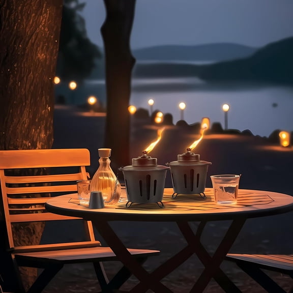 MINSUI-2 Pack Citronella Table Top Torches, 15oz Mini Fire Pit Tabletop Torch for Outside, Metal Tabletop Flame Torch Includes Long Lasting Wick and Snuffer for Yard, Patio, Deck, Garden, Party