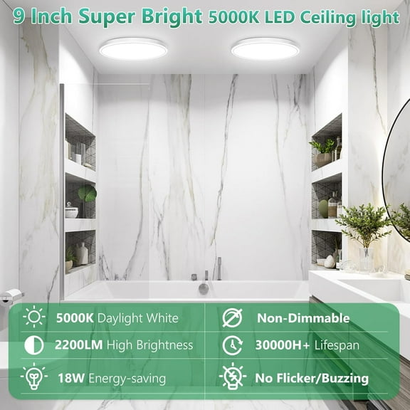 MINSUI-2 Pack LED Ceiling Light Flush Mount, 9 Inch 18W, Ultra Thin 0.67 Inch Hallway Light Fixtures, 5000K Daylight White 2200LM Flat LED Ceiling Light for Dining Room, Pantry, Non-Dimmable