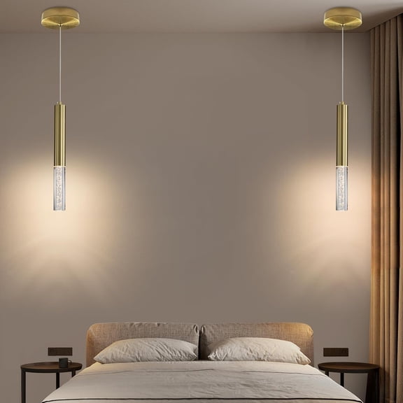 MINSUI-2 Pack Minimalist Kitchen Island Pendant Lights, Gold Modern Linear Hanging Light Fixture, Bubble Acrylic, Adjustable 3000K/4500K/6500K, LED Ceiling Light for Dining Room, Bedroom, Bathroom