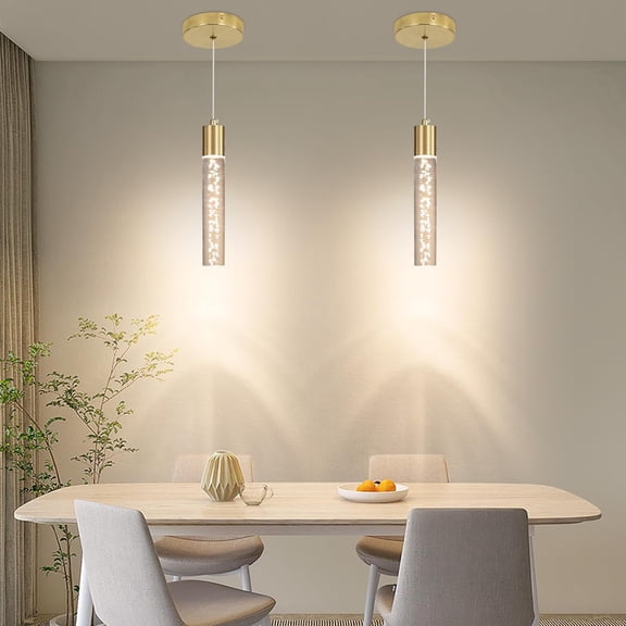 MINSUI-2 Pack Modern Kitchen Island Hanging Light, Gold LED Pendant Lights Fixture, Bubble Acrylic, 3 Color Temperatures, Mini Ceiling Chandelier Lighting for Dining Room, Bedroom, Foyer Entrance, Ca