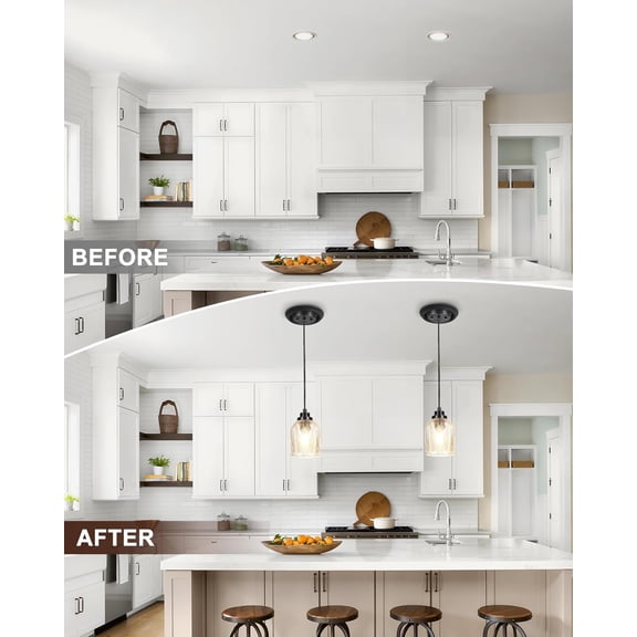 MINSUI-2-Pack Recessed Can Light Conversion Kit for 5" and 6" Ceiling Fixtures - Pendant/Hanging Light Upgrade, Includes E26 Socket, Mounting Bracket, Round Ceiling PlateBlack