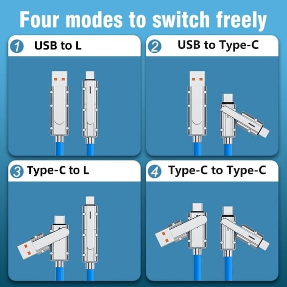 MINSUI-2 Pack USB C to C Cable 5ft-Fast Charger-Chubby Silicone 4 in 1 USB C Charging Cable USB A/Type C to Multi-Charger Cables & Data Sync,480Mbps for Phone17 16 15 14 13 12Mac,Galaxy S25 S24 S23 S