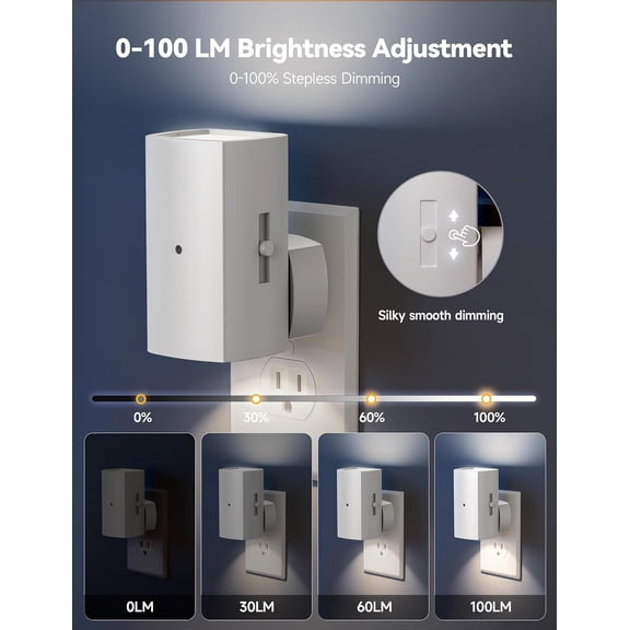 MINSUI-2 Pack White Night Lights Plug into Wall, Modern Night Light with Rotating Plug, Dusk to Dawn Sensor, 0-100LM Stepless Dimming Aora Night Light for Hallway Bedroom Bathroom, Pure White