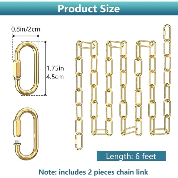 MINSUI-2 Pcs 3 Feet Gold Light Fixture Chain, Metal Pendant Chandelier Chain, with 4 Peice Detachable Link