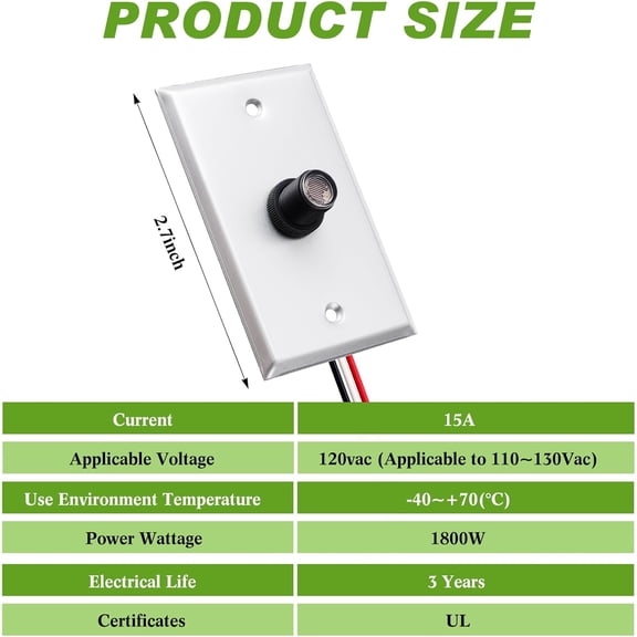 MINSUI-2 Pcs Photocell Sensor for Outdoor Lights with Photocell and Wall Plate, Hardwire Light Control, Controls Lighting Dusk to Dawn Compatible with Incandescent Compact Fluorescent Halogen LED