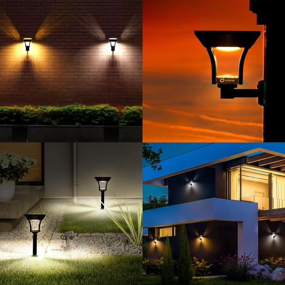 MINSUI-2-in-1 Solar Pathway Lights Outdoor with 4 Lighting Modes, IP65 Waterproof LED Solar Powered Wall Lights for Garden Yard Patio Lawn Porch Walkway Backyard Driveway, Warm & Cold White 4 Pack