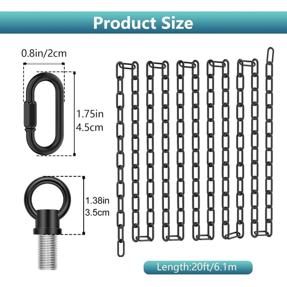 MINSUI-20 Feet Industrial Black Light Fixture Chain, Adjustable Extension Chain with Connection Locks for Light Fixture, Maximum Load is 66 Pounds