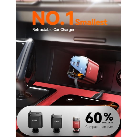 MINSUI-[2026 Ultra-Compact] Retractable Car Charger 84W Car Charger USB C for iPhone 16 17 Fast Charging, Car Accessories, Car Adapter Travel Essentials Gifts for Women Men, for iPhone 17 16 15 14 1