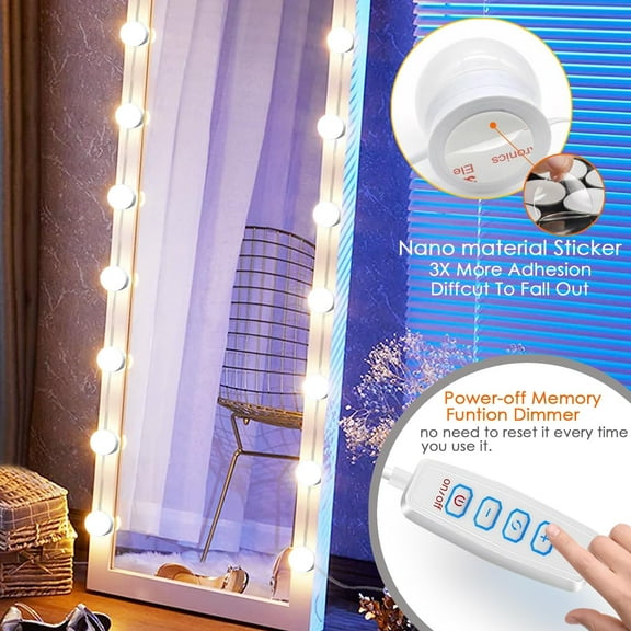 MINSUI-22.6ft Led Vanity Mirror Lights with 14 Dimmable Light Bulbs Makeup Vanity Lights for Big Long Mirror,Mirror Not Included