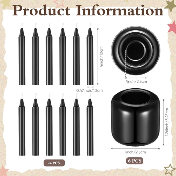 MINSUI-24 Pack 4 Inch Mini Black Taper Candles Sticks and 6 Spell Candle Holders for Witchcraft Spell Candles for Rituals, Birthdays, Meditation, Altar, Spells