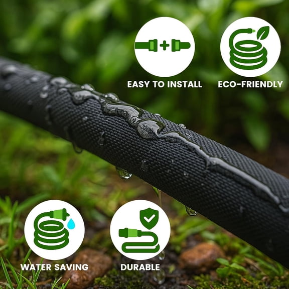 MINSUI-25FT Flat Soaker Hose for Garden Beds  Gentle Seeping Drip Irrigation Hose, Low-Pressure Water Saver, Flexible Lightweight Kink-Resistant Watering Hose