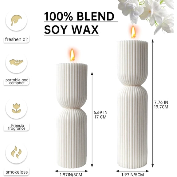 MINSUI-2PCS Hourglass Pillar Candles Set,Soy Wax Orchids Scented Pillar Candles,Cylindrical Tall Pillar Candle,Elegant Bubble Aesthetic Candle Housewarming Gift Home Room Shelf Decor Idea(White)