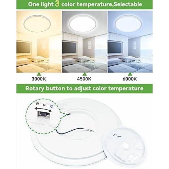 MINSUI-2Pack 12 Inch LED Flush Mount Ceiling Light, Super Thin 28W 3200lm Low Profile Ceiling Lights, 3 Color Temperature in One 3000k/4500k/6000K Lighting fixtures for Bedroom, Kitchen, Bathroom