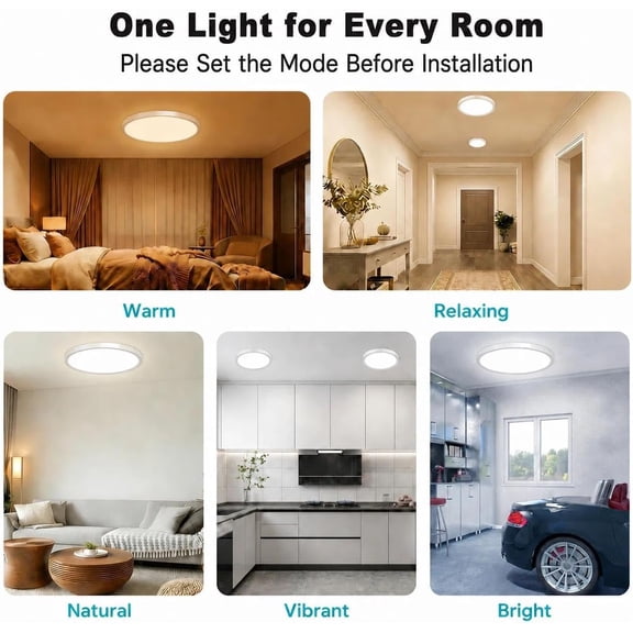 MINSUI-2Pack 7inch LED Flush Mount Ceiling Light, Dimmable & 5Color Temperatures (3000K-6500K), 15W Round Slim White Light Fixture for Closet Hallway Kitchen Bathroom Laundry