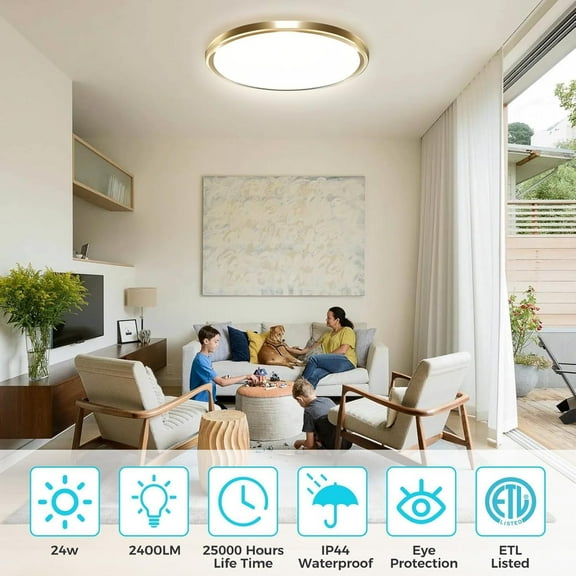 MINSUI-2Pack LED Ceiling Light Fixture, 6.5-Inch 12W 1200lm Small Flush Mount Light, Adjustable 3000K 4000K 6500K Color Temperatures, Round Flat Recessed Lamp for Kitchen Closet Hallway Laundry, Gold