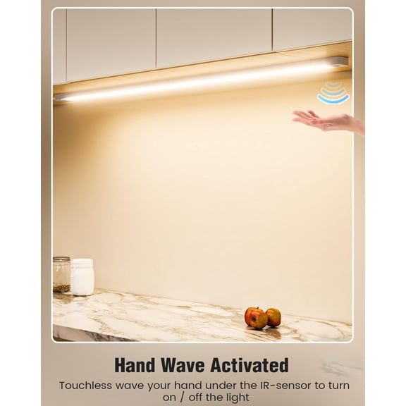 MINSUI-2Pcs 36 Inch Under Cabinet Lights with Hand Wave, Under Counter Lighting 4000K Natural White,Dimmable,Plug and Play,LED Lights for Kitchen Cabinet, Cupboard, Closet, Desk