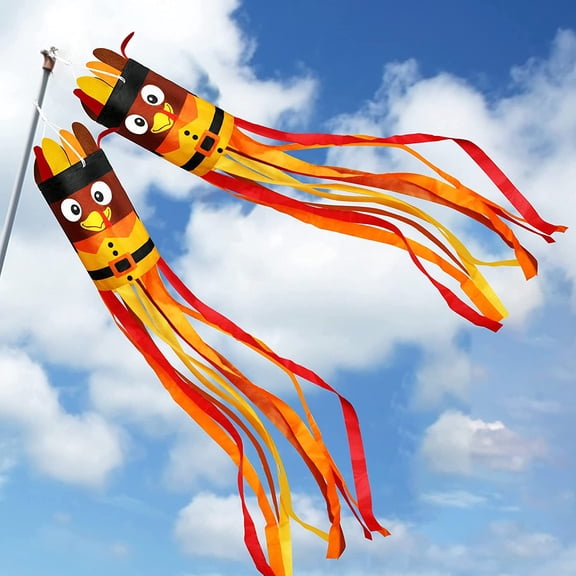 MINSUI-2Pcs 55 Inch Fall Thanksgiving Turkey Windsocks Decoration - Fall Thanksgiving Decorations - Thanksgiving Party Home Farmhouse Yard Wind Sock Outdoor Hanging Decor