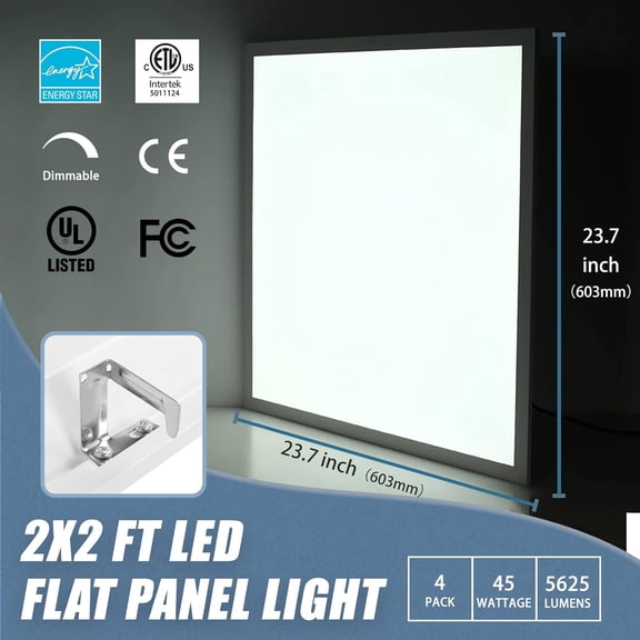 MINSUI-2X2 FT LED Flat Panel Light, 45W, 5625LM, 3000K/4000K/5000K Color Temperature Adjustable, Dimmable 0-10V Drop Ceiling Light - ETL, DLC (4 Pack)