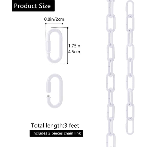 MINSUI-3 Feet White Light Fixture Chain, Adjustable Metal Pendant Chandelier Chain Extension with Detachable Link