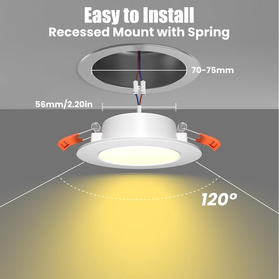 MINSUI-3 Inch RV Recessed Ceiling Lights 12V 3W 3000K, 6-Pack Ultra-Thin Puck Light, Dimmable LED Downlights for RV Camper Van Truck Boat Under Cabinet Lighting (70-75mm Cutout)