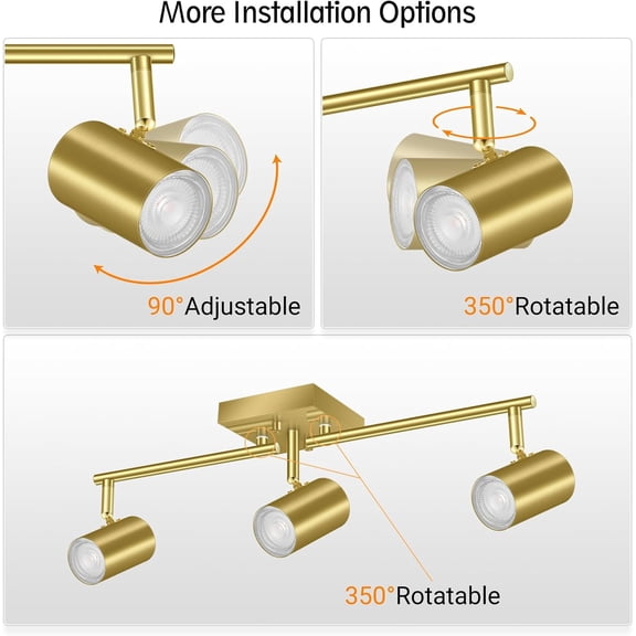 MINSUI-3 Light Track Lighting Fixtures Ceiling, Gold Kichen Track Lighting, Rotatable Light Heads, Adjustable Modern LED Track Lights for Kitchen/Living Room/Hallway/Bar,GU10 Bulb Not Included