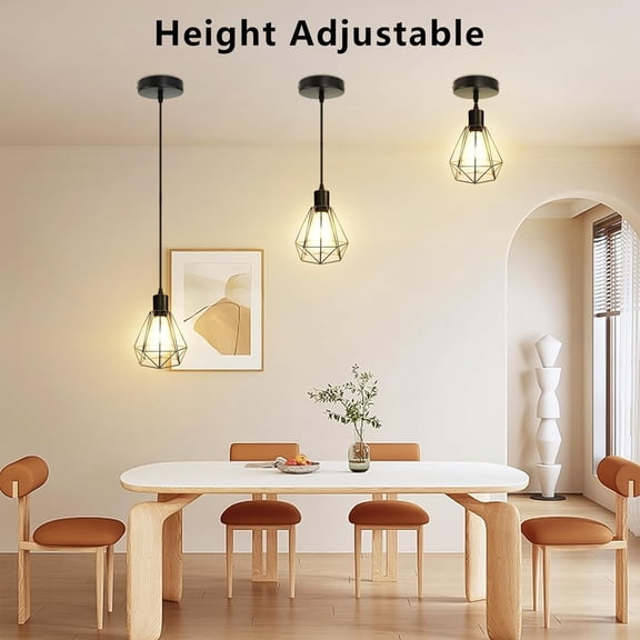 MINSUI-3 Pack Hanging Lights for Kitchen, Black Farmhouse Pendant Light Fixture with 47.2in Adjustable Cord, Sloped Ceiling Lamp for Dining Room, E26 Base (Bulbs Not Included)