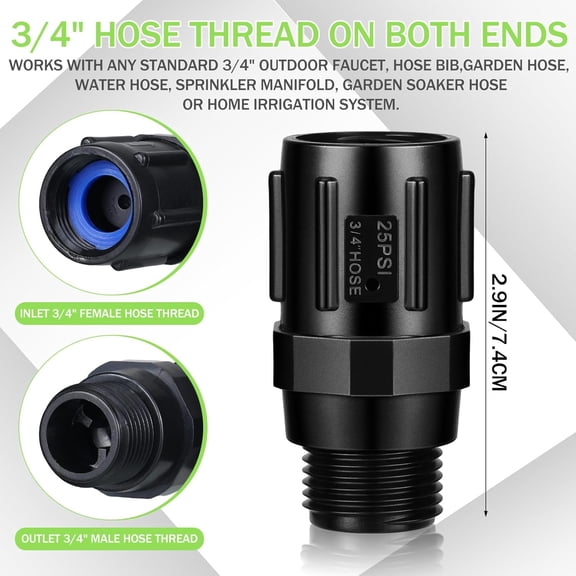 MINSUI-3 Pcs 25 Psi Drip Irrigation Pressure Regulator, 3/4" Female Hose Thread x 3/4" Male Hose Thread Pressure Reducer Flow Valve for Garden Drip Irrigation Parts Emitters System