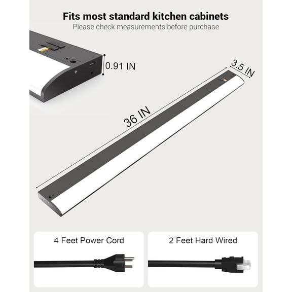 MINSUI-36 Inch LED Under Cabinet Light, Plug in Kitchen Lighting, 3CCT Selectable (3000K/4000K/5000K), CRI94 High Color Accuracy, Linkable, Slim Design Dimmable, Black