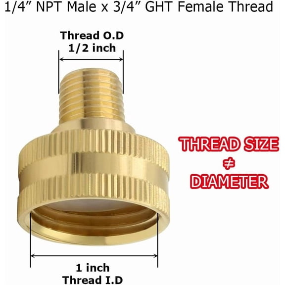 MINSUI-3PCS Garden Hose Adapter 3/4" GHT Female x 1/4" NPT Male Thread Brass Pipe Fittings Connect Garden Pipe Joint Repair Fittings