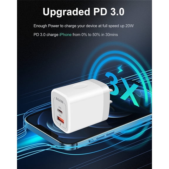 MINSUI-3Pack Dual Port USB-C Wall Plug-in USBC Charger, 20W Power Delivery + QC3.0 USB A Double Port Fast Charging Block for iPhone 17 15 14 13 12 Pro Max 14 Pro Mini 16Pro Max 16 Plus 16E X XS Cube