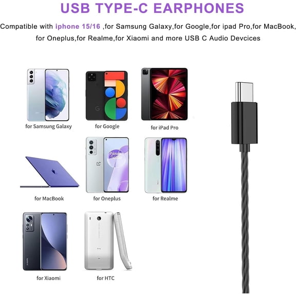 MINSUI-3Pack of USB C Headphones for iPhone 17 16 15 Pro Max,Type C Wired Earbuds Magnetic Bass Noise Canceling in-Ear Earphones with Microphone for iPad 10 Pixel 9 8 for Galaxy S25 Ultra S24 S23
